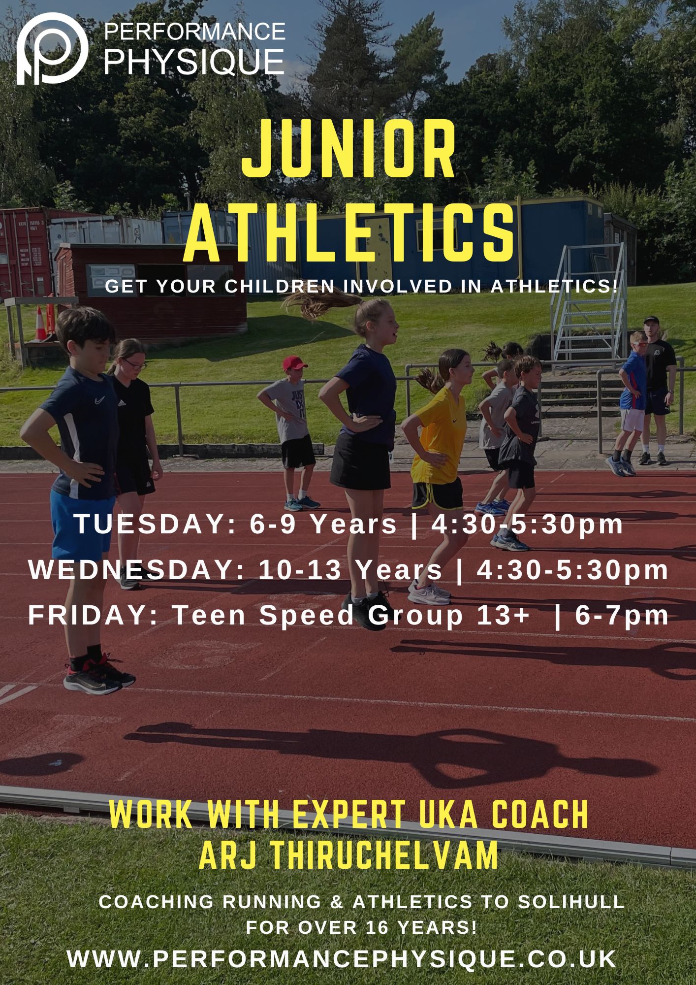 Poster detailing athletics coaching in Solihull